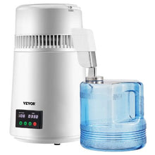 1.1 Gal Water Distiller 750W 0.3 Gal/H Stainless Steel Countertop Maker with Timer Temp Display Plastic Carafe Cleaning Powder & 3 Carbon Packs - White