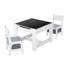 White Kids Table and 2 Chairs Set with Storage Wooden Toddler Activity Table