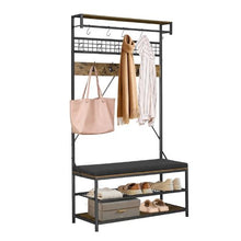 72" Hall Tree Coat Rack with Shoe Bench – 2-Tier Shoe Rack Hooks Hanging Rod & Wire Shelf Steel Frame Organizer for Bedroom Closet
