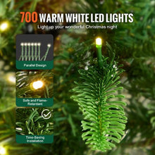 Prelit Flocked Artificial Christmas Tree Xmas with 700 Warm White LED Lights Decoration (7.5FT)