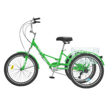 Folding Adult Tricycle 24", 7-Speed Carbon Steel 3-Wheel Cruiser Bike with Basket & Adjustable Seat for Women Men