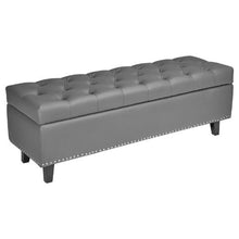 Gray Button-Tufted Storage Ottoman Bench PU Leather Solid Wood Legs