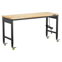 60-Inch Adjustable Workbench 2000 LBS Capacity Oak Top Power Outlet Wheels & Pegboard
