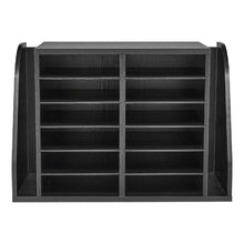 12-Compartment Literature Organizer with Side Vertical Storage, Wooden Mailbox Sorter (Black)