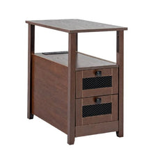 Modern Farmhouse Nightstand End Table 4-Tier Storage Cabinet with 2 Drawers Built-in Charging Station USB Ports & Outlets (Brown Finish)