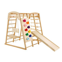 7-in-1 Toddler Indoor Jungle Gym, Wooden Climbing Playset with Swing, Slide & More