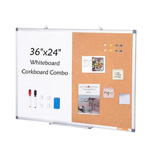 36" x 24" Whiteboard & Cork Board Combo with Aluminum Frame 2-in1 Magnetic for School Office