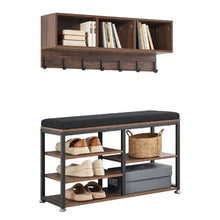 3-in-1 Coat Rack Shoe Bench with Hooks & Shelf – Rustic Brown Steel Hall Tree for Entry Bedroom Closet Office