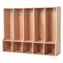 Wooden Kids Coat Locker with 10 Hooks & Storage Cubbies Natural