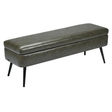 PU Leather Storage Ottoman Bench with Metal Legs Upholstered Shoe Bench (Green)