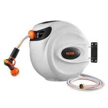 Retractable Hose Reel 115 FT x 1/2" Wall Mounted with 180° Swivel Bracket 9-Pattern Nozzle Auto Rewind & Any-Length Lock