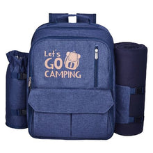 4 Person Picnic Backpack Insulated Cooler Compartment wid Bottle/Wine Holder for Hiking Camping Navy Blue