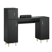Black Glass Top Nail Tech Manicure Table with Storage