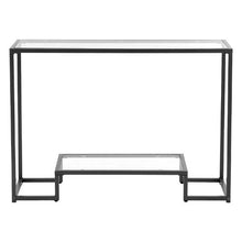 42 inch 2-Tier Glass Console Table – Modern Black Sofa Table with Iron Legs