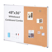 48" x 36" Whiteboard & Cork Board Combo with Aluminum Frame – 2-in-1 Magnetic for School Home Office