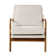 Mid Century Modern Linen Accent Chair with Solid Wood Frame for Living Room & Bedroom