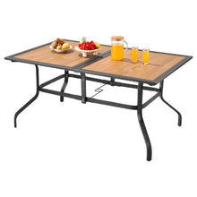 59-Inch Rectangular Wood-Like Steel Slat Bistro Table for 4-6 with Umbrella Hole – All-Weather Patio Furniture for Lawn Garden and Porch (Brown)