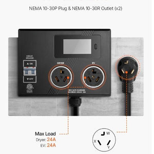 NEMA 10-30P Splitter with Dual 10-30R Receptacles for Dryer & EV Charging