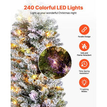 Prelit Snow Flocking Artificial Christmas Tree with 240 Colorful LED and 11 Lighting Modes Decoration (6FT)