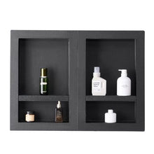 16 x 24 Inch Dual Shower Niches with Adjustable Shelves Waterproof (Black)