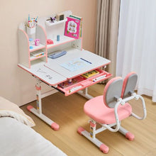 Kids Study Desk & Chair Set with Storage Adjustable & Tilt Desktop (Pink)