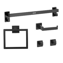 Matte Black 5-Piece Stainless Steel Bathroom Hardware Set 24-inch Towel Bar Towel Rack 2 Robe Hooks Toilet Paper Holder Wall Mounted
