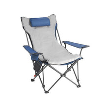 Reclining Camping Chair – 4 Position Folding Lounger with Footrest & Cushion (Blue)