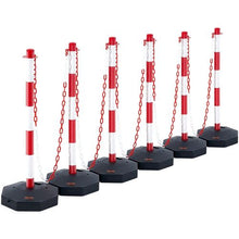 Adjustable Traffic Delineator Posts Safety Barrier with Fillable Base & 6.6FT Chain for Traffic Control & Construction Red & White (6 Pack)