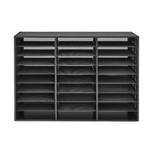 27 Compartments Metal Literature Organizer with Wooden Top Countertop Office Home Storage Organizer for File (Black)