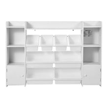 Kids Cubby Storage Cabinet with Bookshelf (White)