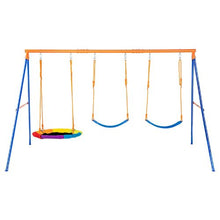 Backyard Swing Set 600lbs Capacity 1 Saucer Swing 2 Belt Swings Heavy-Duty Metal A-Frame Adjustable Rope