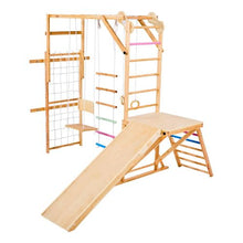 8-in-1 Indoor Playground Jungle Gym, Wooden Playset with Swing, Slide, Climbing Net & More for Kids