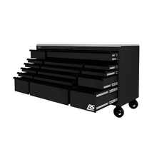 72” RS Pro Black 16 Drawer Roller Cabinet with Stainless Steel BK04072164