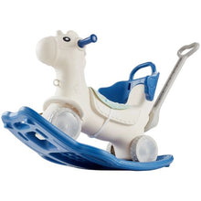 4-in-1 Rocking Horse for Toddlers Ride-on Toy with Balance Board & Wheels (Blue)