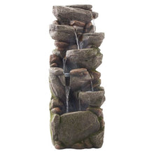 38.98" 7-Tier Outdoor Water Fountain – Rock-Shaped Cascading Fountain with LED Light & Pump for Garden Patio & Home