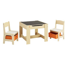 Kids Wooden Table and Chairs with Fabric Storage