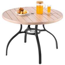 41-Inch Round Wood-Like Steel Slat Bistro Table for 4 with Umbrella Hole – All-Weather Patio Furniture for Lawn Garden and Porch (Gray)