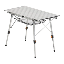 Portable Roll Up Camping Table – Adjustable Aluminum Table with Mesh Shelf & Carry Bag (Silver)