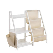 3-Tier Kids Bookshelf with Sling Book Rack & Storage Bag Toy Storage Organizer for Kids Room