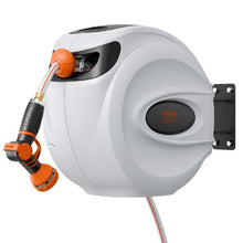 Retractable Hose Reel 84 FT x 5/8" Wall Mounted with 180° Swivel Bracket 9-Pattern Nozzle Auto Rewind & Any-Length Lock