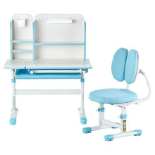 Kids Study Desk & Chair Set with Storage Adjustable Height & Tilting Desktop (Blue)
