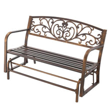 50-Inch Outdoor Glider Bench Carbon Steel Frame with Cast Iron Backrest – Weatherproof for Patio Garden Park Yard Antique Bronze