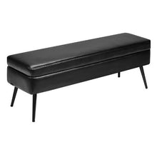Black PU Leather Storage Ottoman Bench Metal Legs Entryway Shoe Bench