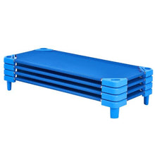 52" x 23" Blue Stackable Toddler Nap Cots with Portable Daycare Beds for Preschool & Kids (Pack of 4)