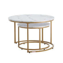 Round Nesting Coffee Tables Set of 2 – White & Gold