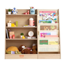 4-Tier Kids Wooden Bookshelf with Sling Design and Storage for Kids Room Playroom Nursery Kindergarten
