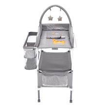 Adjustable Baby Changing Table with Drawers Foldable Diaper Station with Wheels Side Basket Hanging Rod & Star Toys (Light Gray)