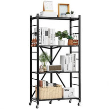 4-Tier Foldable Metal Storage Shelf with Wheels No Assembly (Black)