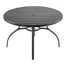 47-Inch Round Metal Bistro Table with Umbrella Hole – All-Weather Steel Slat Patio Furniture for Lawn Garden and Porch (Black)
