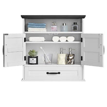 Bathroom Wall Cabinet 2 Doors Adjustable Shelf Over-the-Toilet White with Drawer & Open Partition